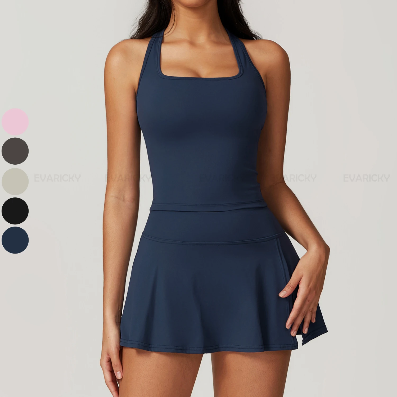 Wholesale Ladies Two Piece Gym Sports Skirt And Tank Top Set Women Clothing 2 Piece Skirt Fitness Workout Yoga Set