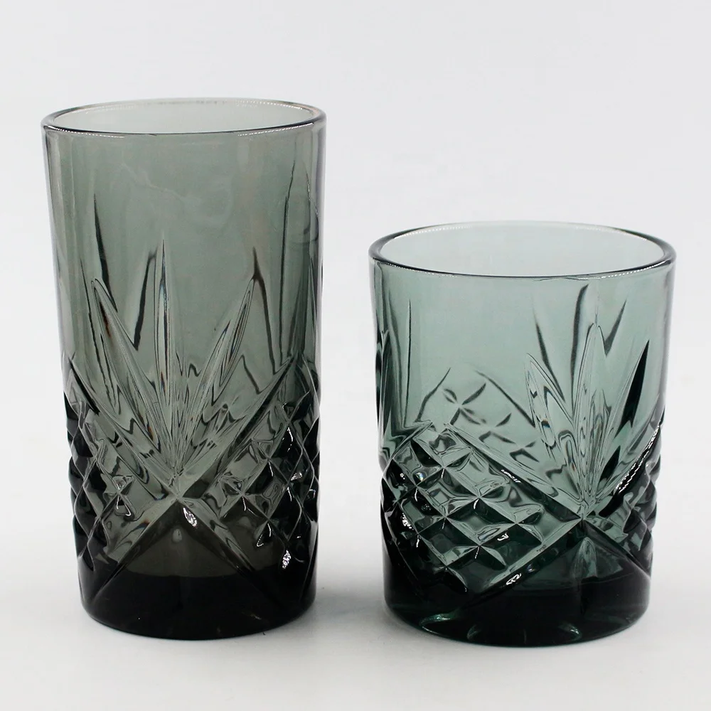 LANGXU Gift Crystal Wine Glass Vintage Goblet Ribbed Stemless Personalized Charm Wine Glass Cup Black Wine Glasses