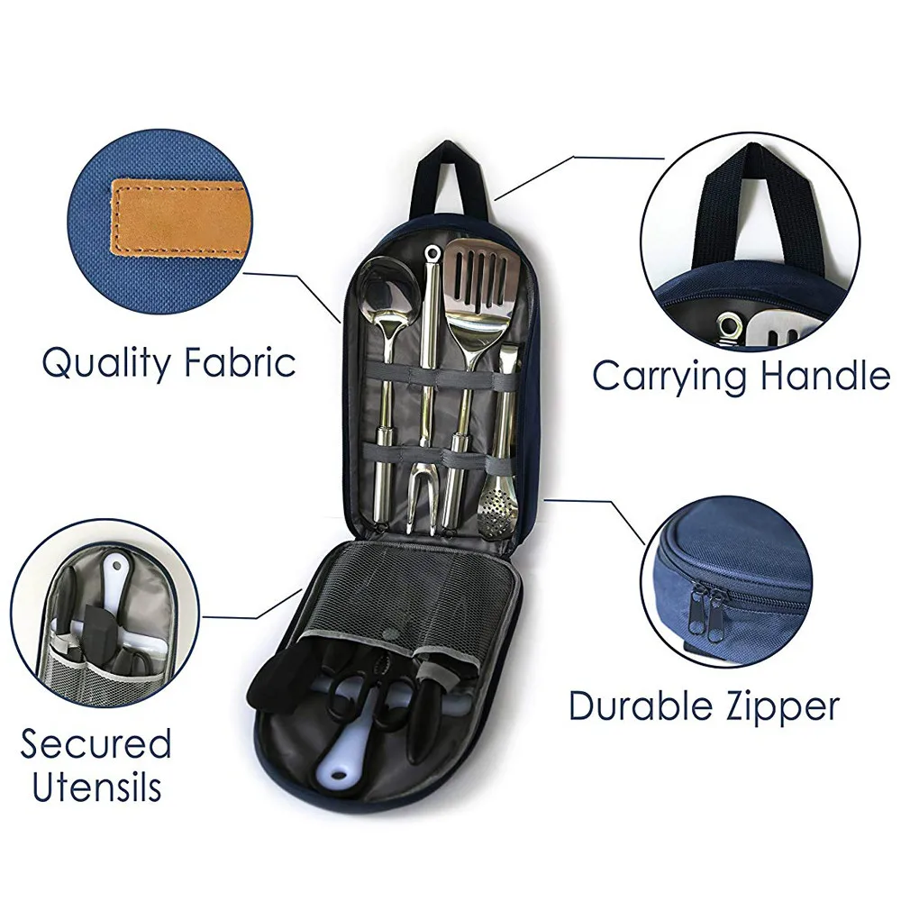 Portable 9-10 PCS Travel Camp Kitchen Utensil Organizer Case Set Knife Cutting Tool Bag