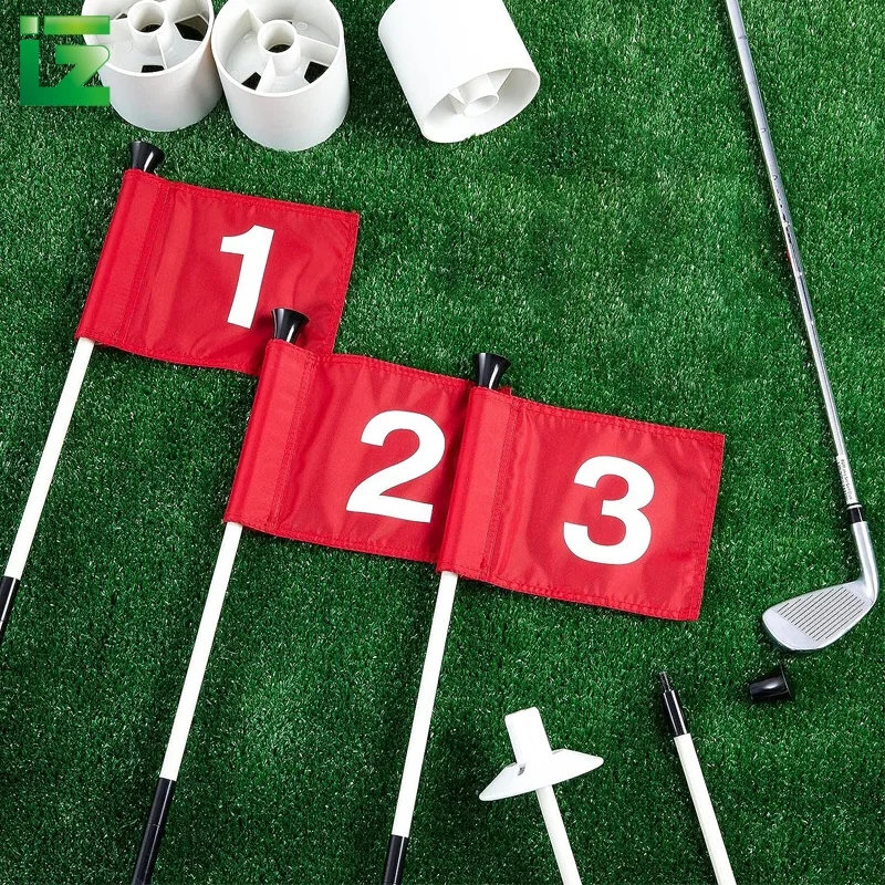 Factory Wholesale High Quality Mini Portable Custom Golf Flag Pole Golf Course Putting Green Flag Golf Hole Cup Set