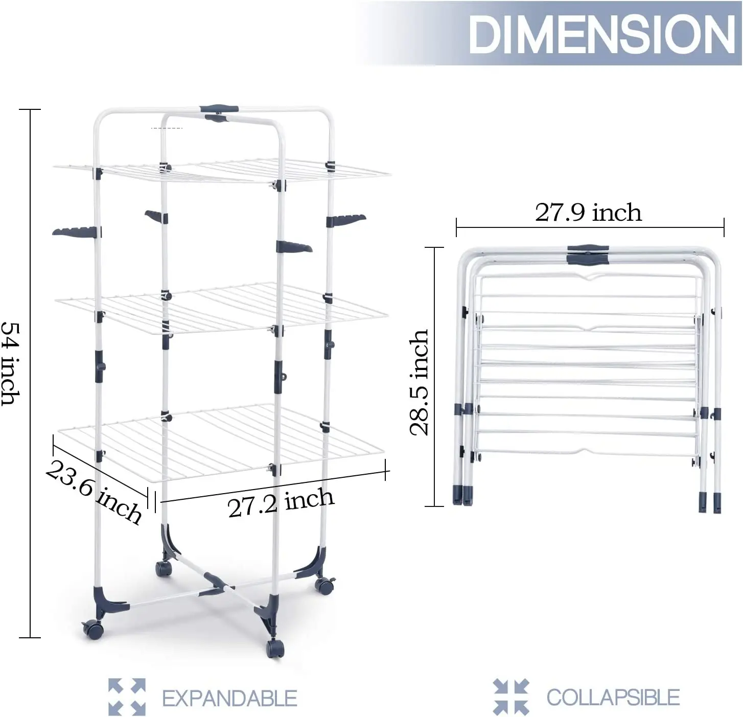 Wholesales 3 Tier 25m Foldable Tower Drying Stand Removable Metal Laundry Clothing Rack Children Hanger With Wheels
