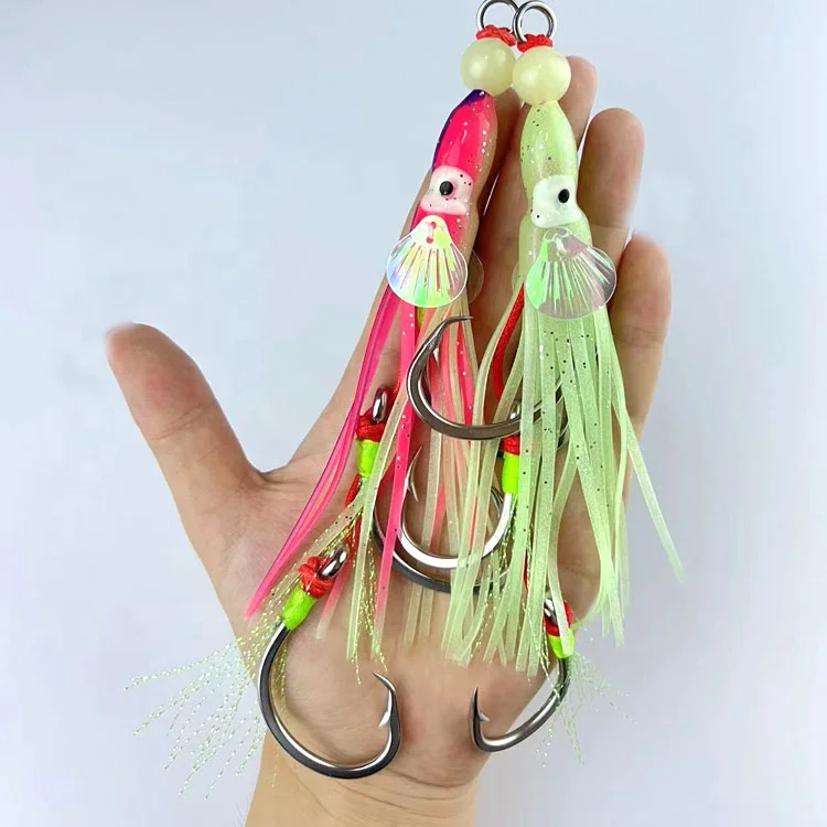 Luminous Squid Fishing Hook Octopus Squid Skirts Jig Soft Fishing Lure Artificial Jigging   Assist Hooks Rig Hook