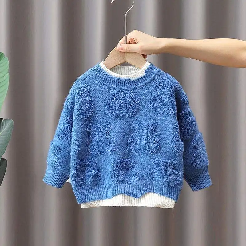 Winter kids baby girls boys autumn winter full sleeve solid knitted outwear coat toddler children Girls pullover sweater