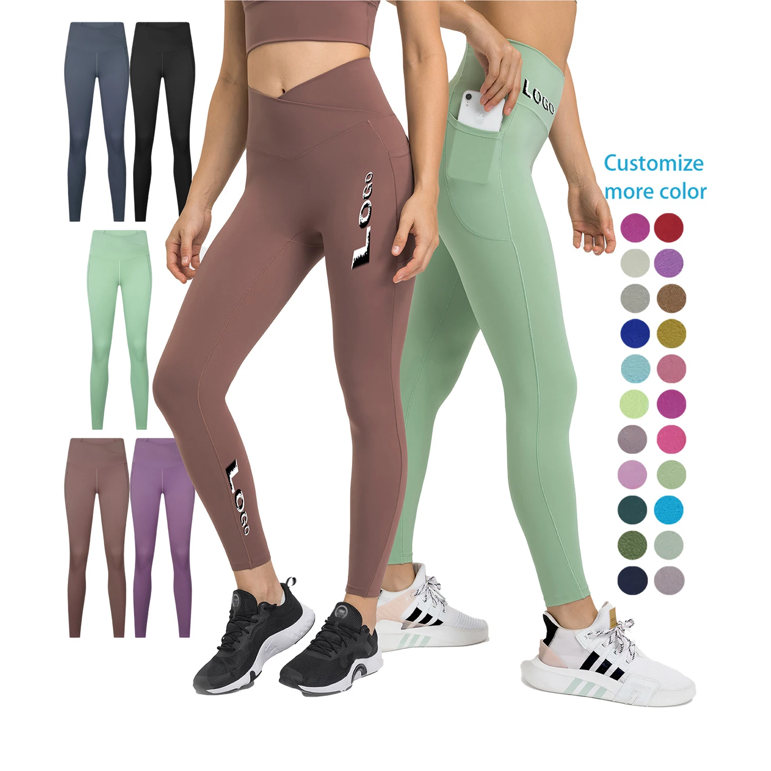 Custom Logo Cheap Fitness Clothing Women High Waist Gym Yoga Pants Tights Woman Leggings For Women With Pockets