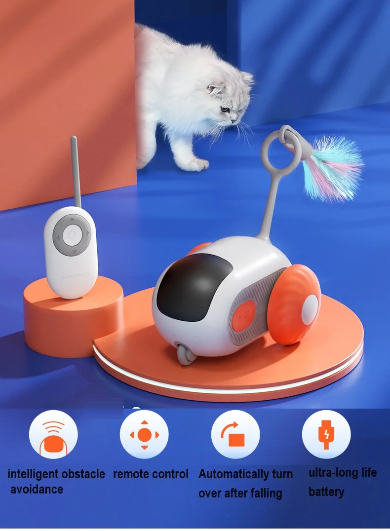 Wholesale Smart Electric Remote Control Electric Smart Cat Toy interact teaser rotate cat toy with feathers