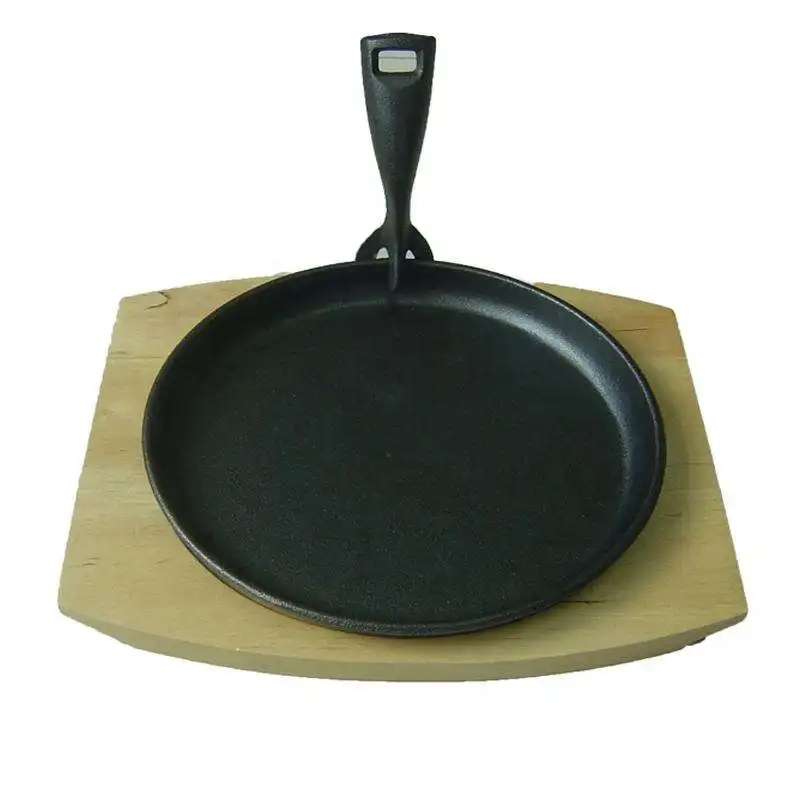 Mini round cast iron bbq grill plate with wood base for wood stove