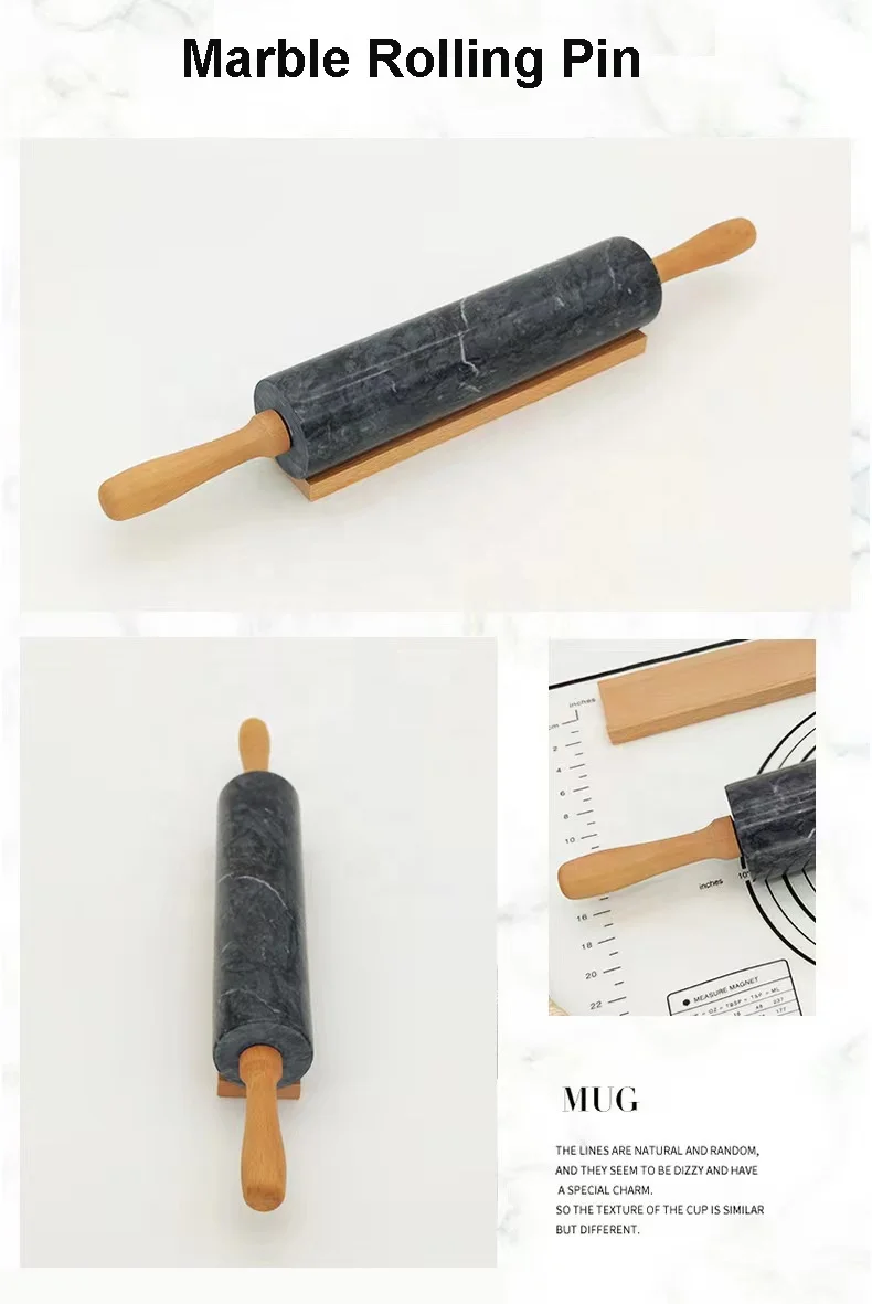Amazon Hot Selling Design White French Fondant Dough Cookie Bakery Natural Stone Marble Rolling Pin For Kitchen and Home