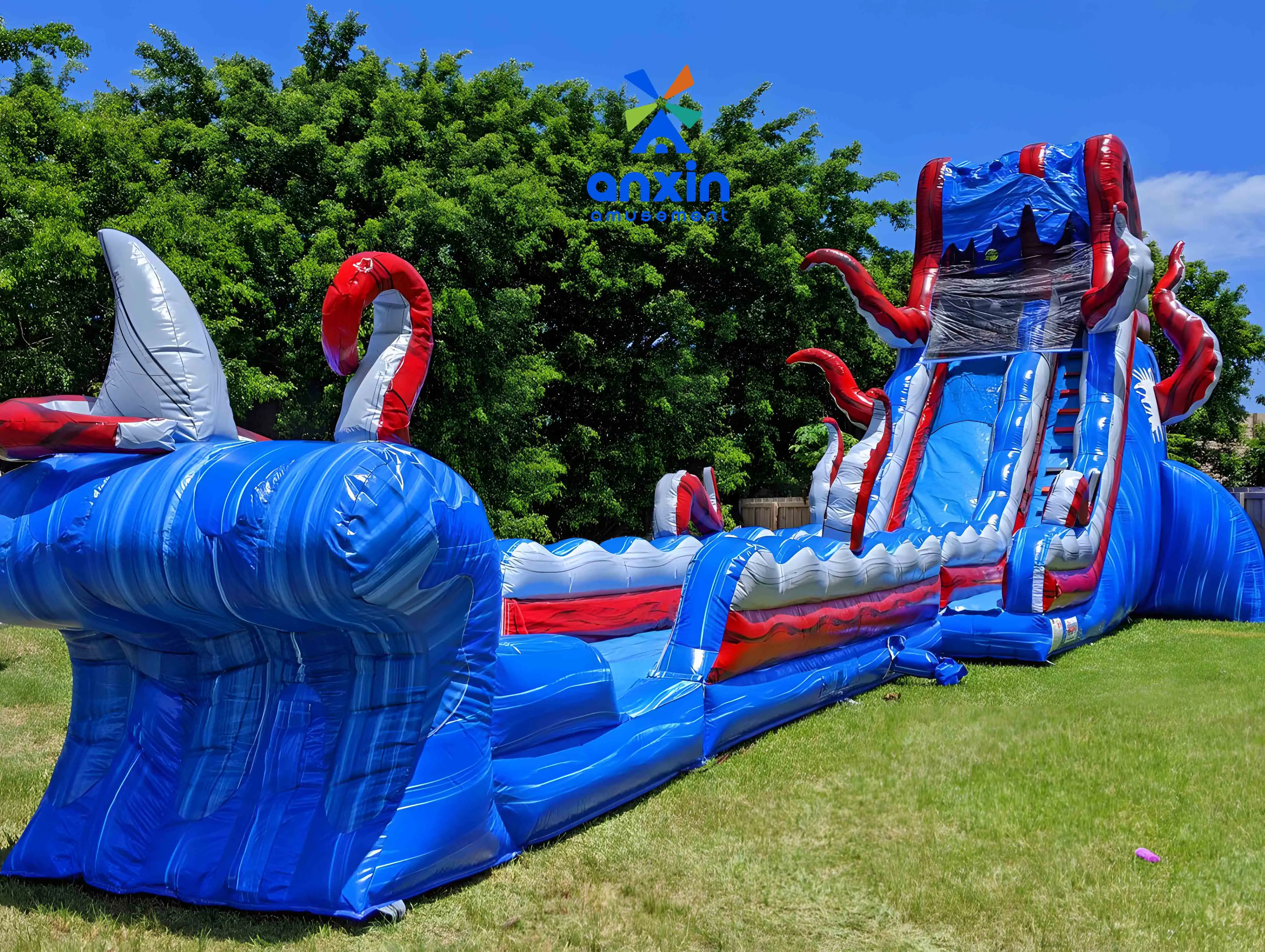Large inflatable water slide red and blue color octopus shape Chinese manufacturers made cheap hot selling style party amusement