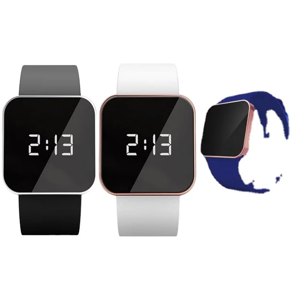 Fashion Square Mirror Face Led Watch Silicone Strap Led Touch Screen Digital Watch Montres Pour Hommes