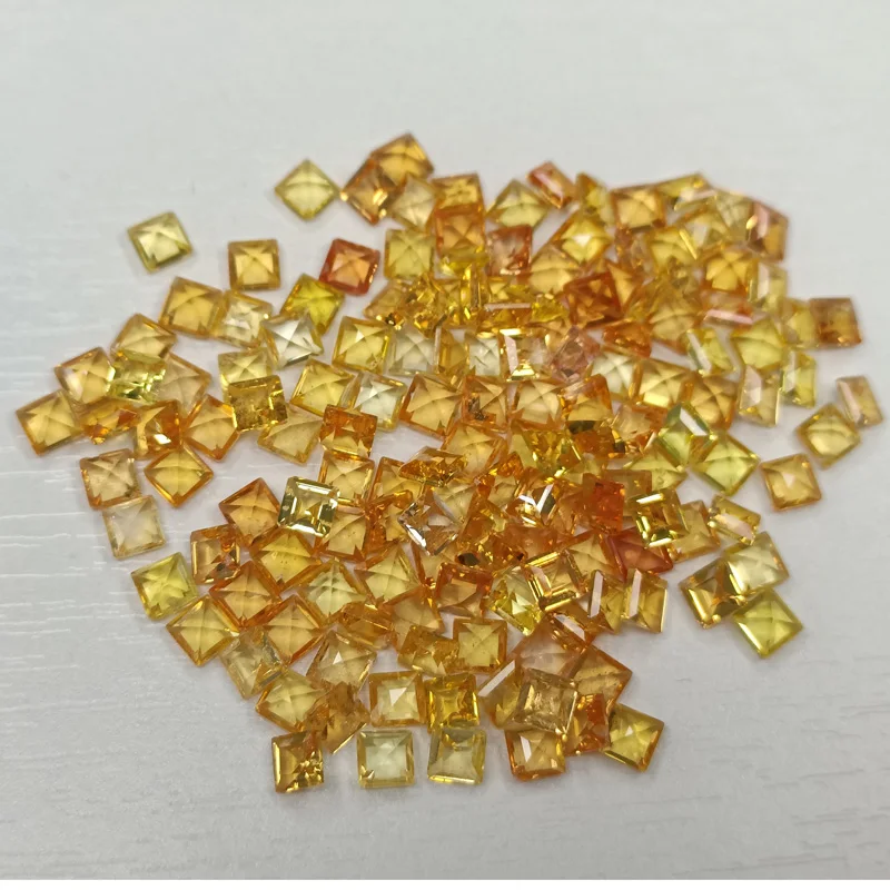 Princess Cut Square Faceted Gemstone Natural Yellow  Sapphire 100% Natural