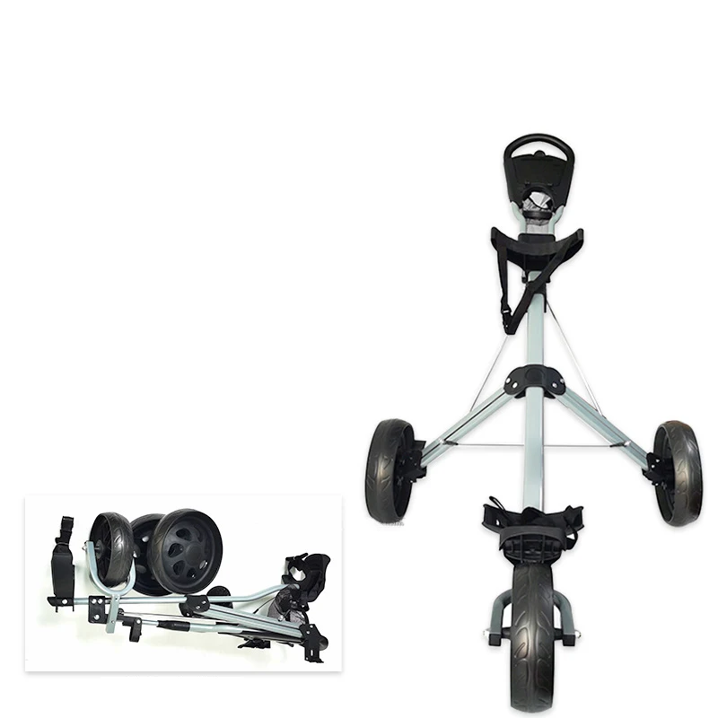 
High Quality White Black Aluminum 3 Wheels Foldable Golf Trolley Golf Push Cart Three 3 Wheel Golf Trolley 