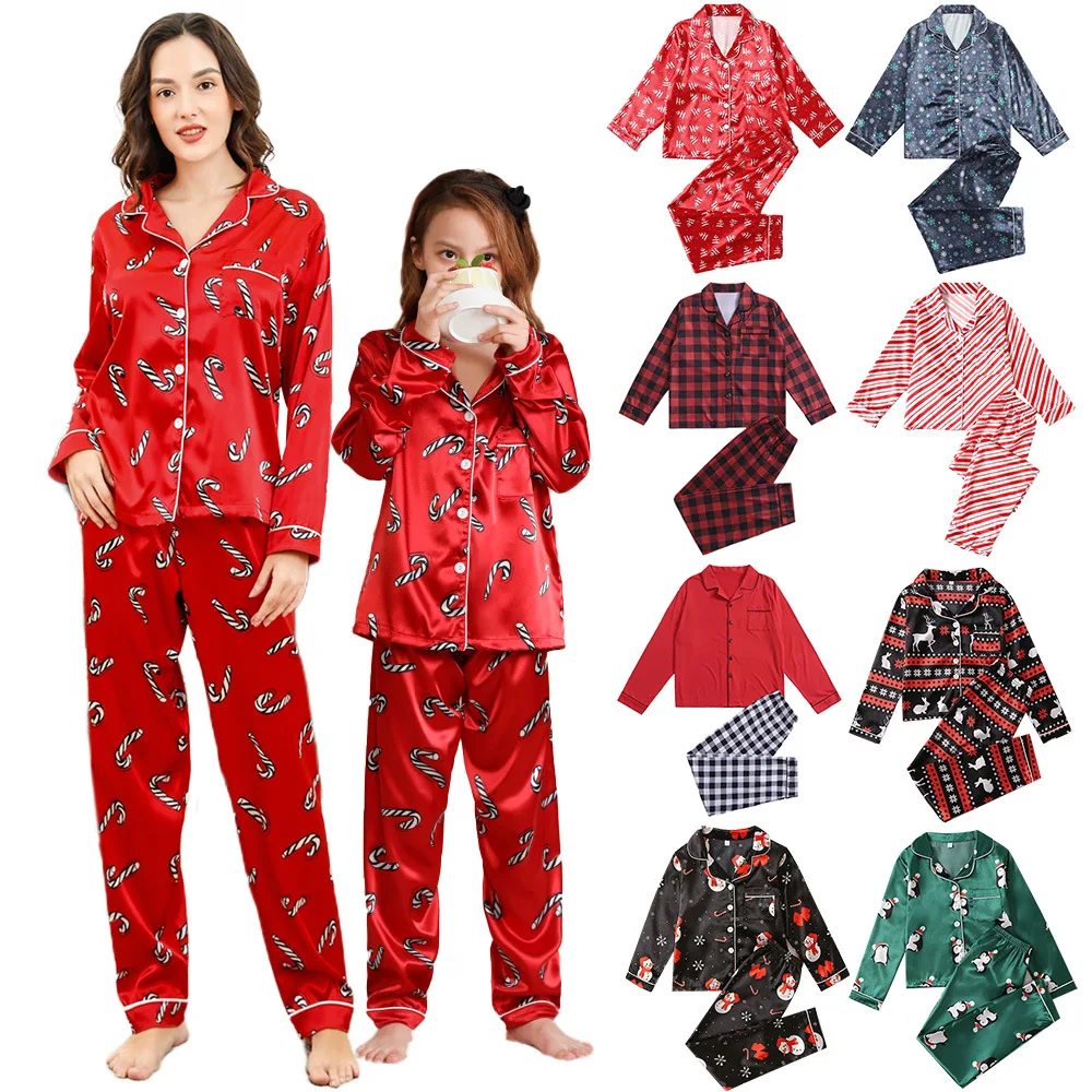 Wholesale OEM ODM High Quality Christmas Santa Two Piece Lounge Wear Loungewear Women Satin Christmas Pajamas
