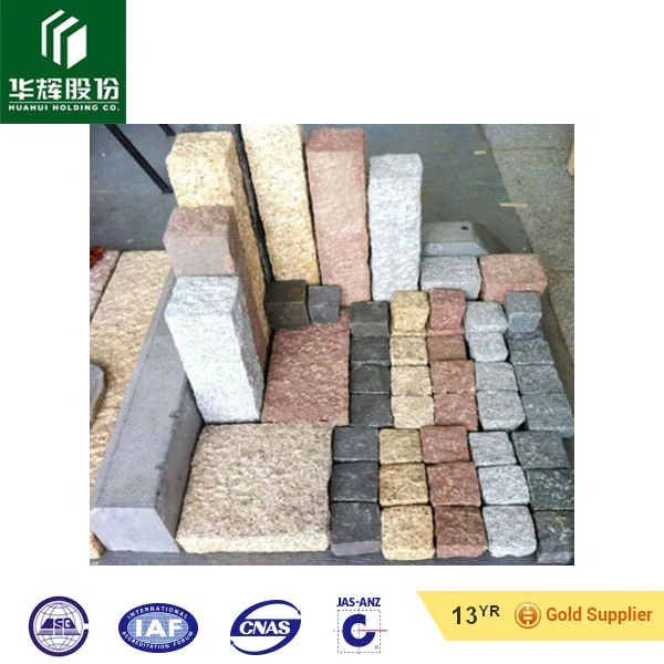 Chinese cheap granite cobble stone light grey, beige, black, red colors cobble stone, kerbstone 10x10
