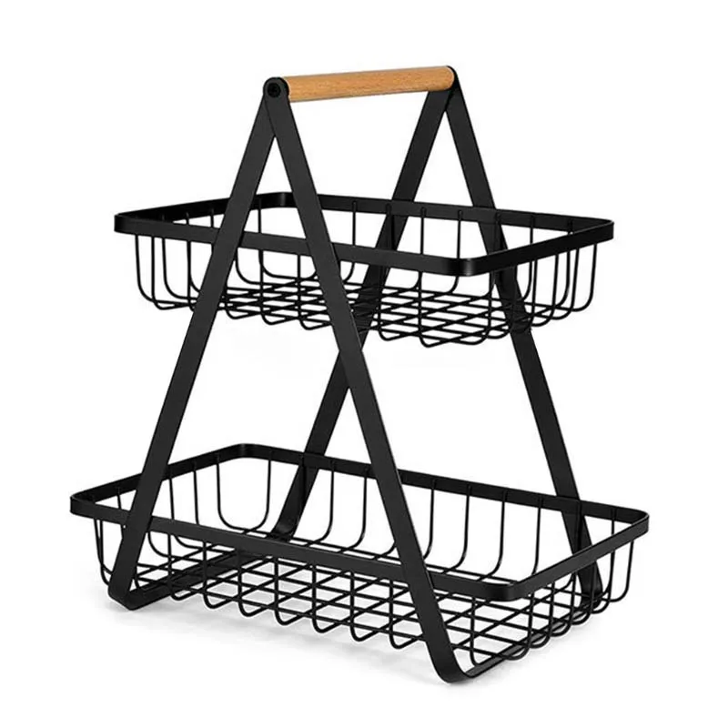 Countertop Storage Portable Metal Bread Basket Detachable 2-tier Fruit Holder Storage Basket