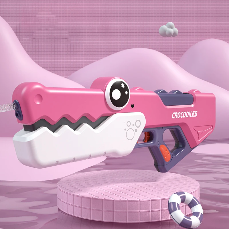 Summer Outdoor Green Cartoon Water Sprayer Pink Water Squirt Gun Plastic Electric Crocodile Water Gun Toy with Swimming Goggles