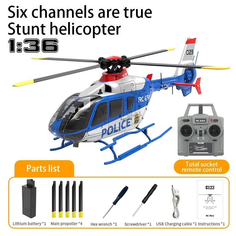 HOSHI ERA C123 RC Plane 6CH Double Brushless Direct Drive Single Paddle Aileron Free RC Helicopter Model 3D Optical Flow EC135
