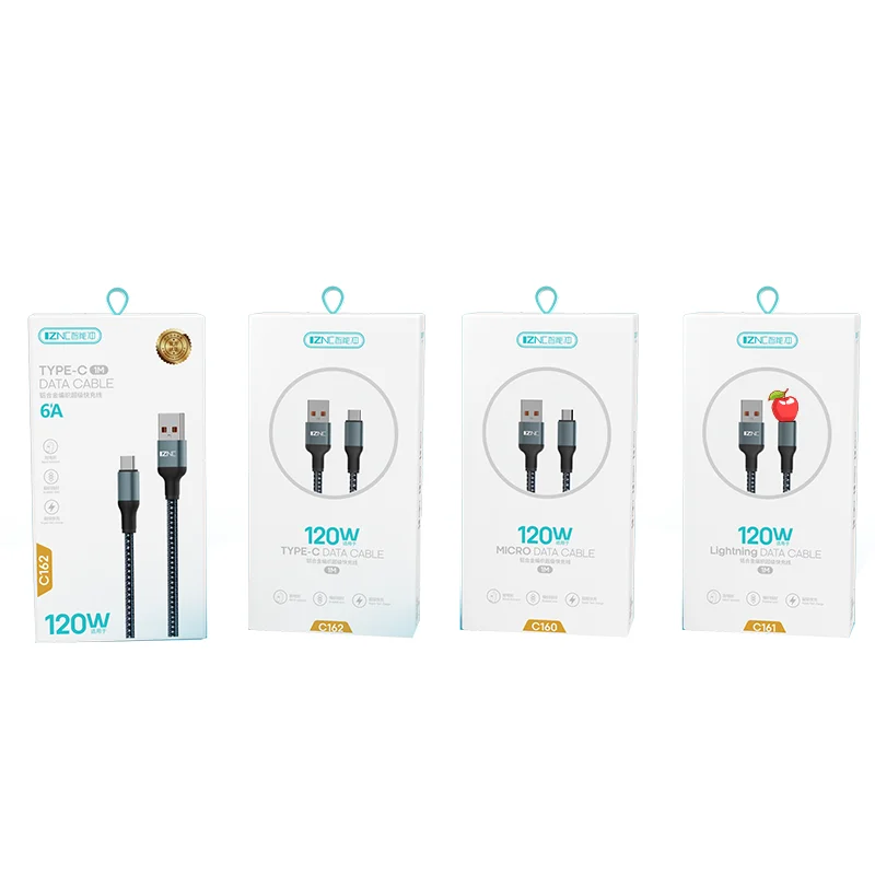 New arrival Aluminum Alloy 6A Power phone Cable Flash Charging cable usb micro type c for lightning iphone