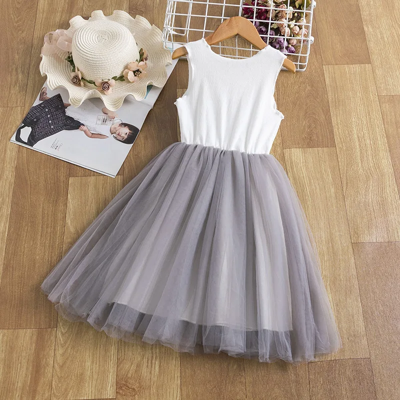 Summer 2023 New Sundress Dress Girls White Swan Mesh A-line Skirt Korean Style Toddler Kids Princess