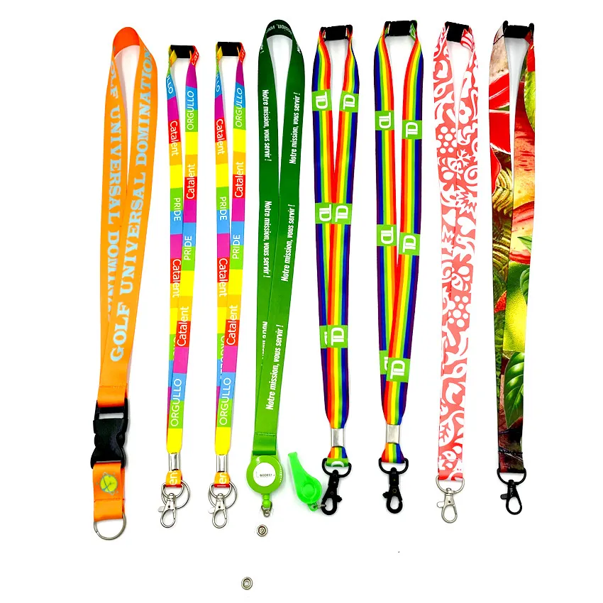 Custom popular polyester dye sublimation logo neck strap lanyard supermarket promotion silkscreen retractable fabric ribbon