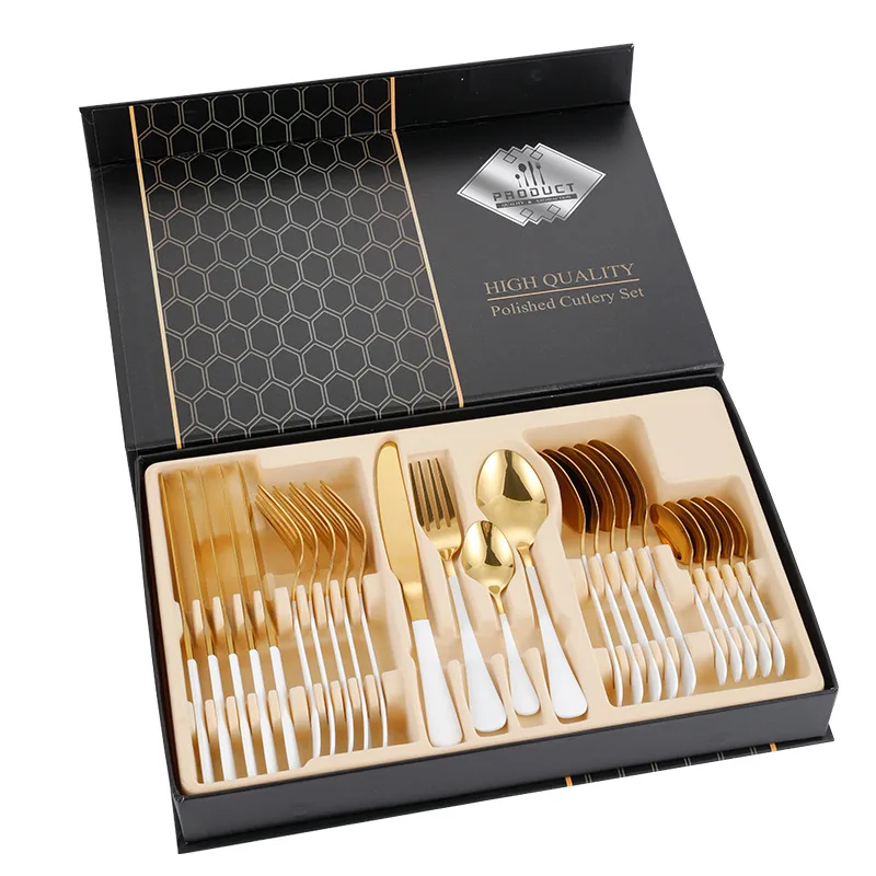 Stainless Steel Tableware,Knife,Fork,Spoon,24 Piece Set,Western Style Knife,Fork,Spoon,Tableware,Gift Box Set