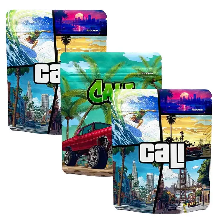 Custom Logo Digital Printed stand up laminated 3.5 7 14 28 Gram Candy Gummies Cali Packs Smell Proof Mylar Bags