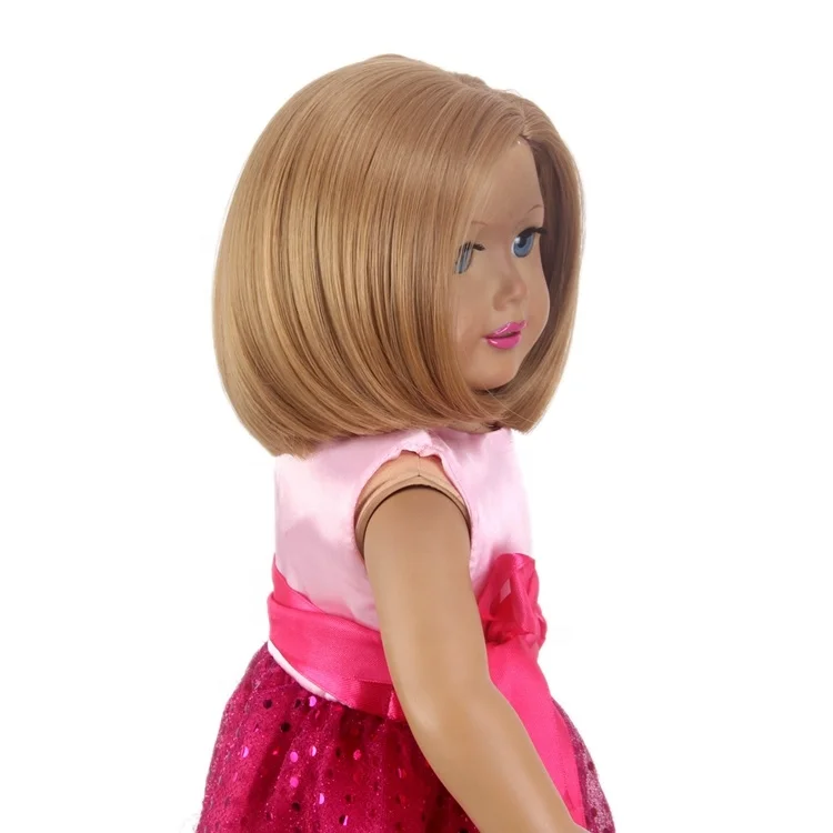 Amazon Горячая 8 дюймов короткие Боб Стиль машины по изготовлению синтетический термостойкий парик для куклы Американская девочка парики