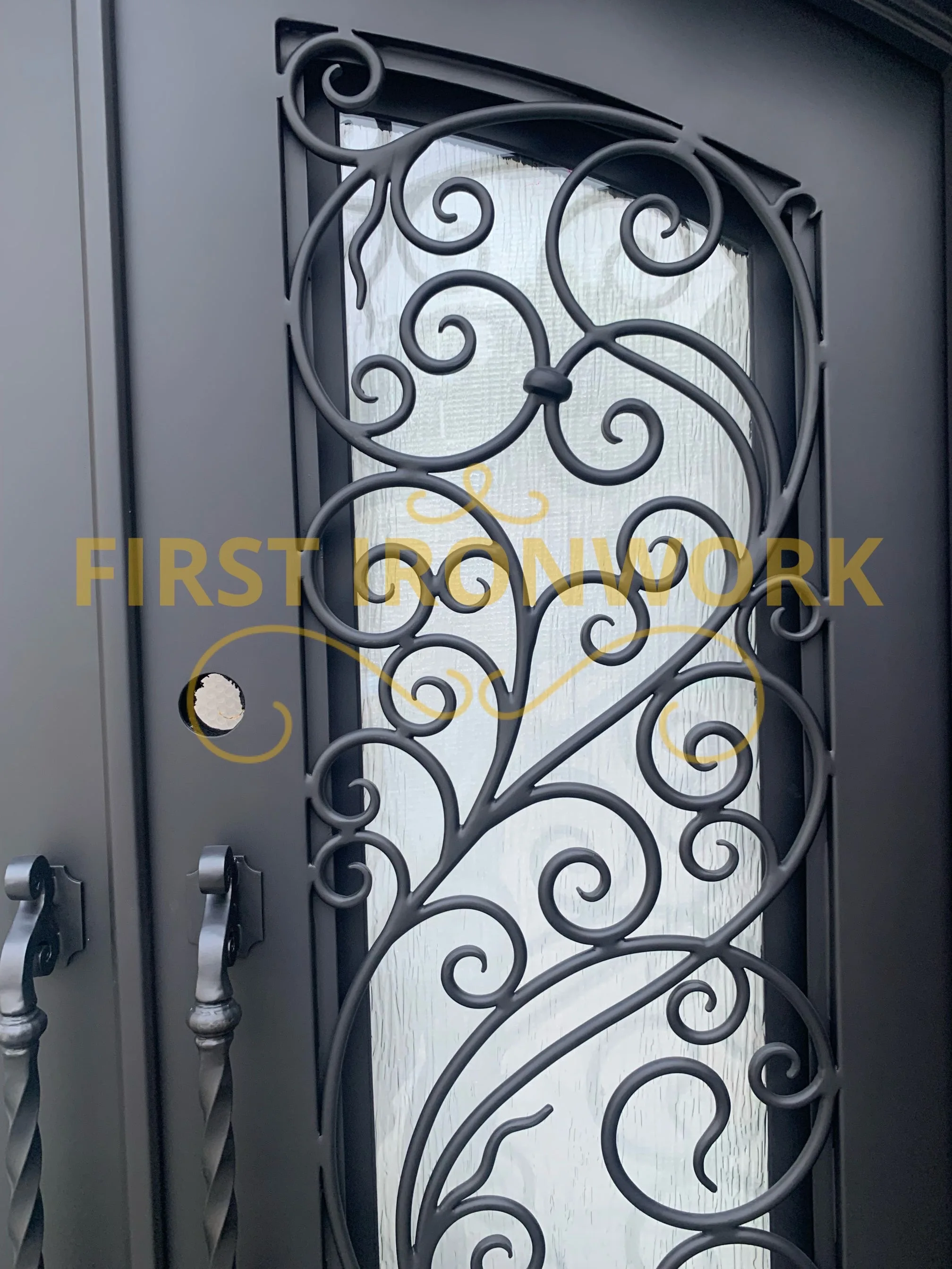 European style customized iron doors wrought iron and glass entry main door