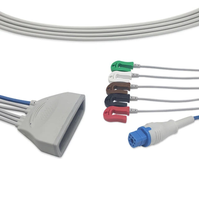 Factory Made 8pin SpO2 Telemetry IEC 5-lead Grabber Patient Cable for HP MX40.