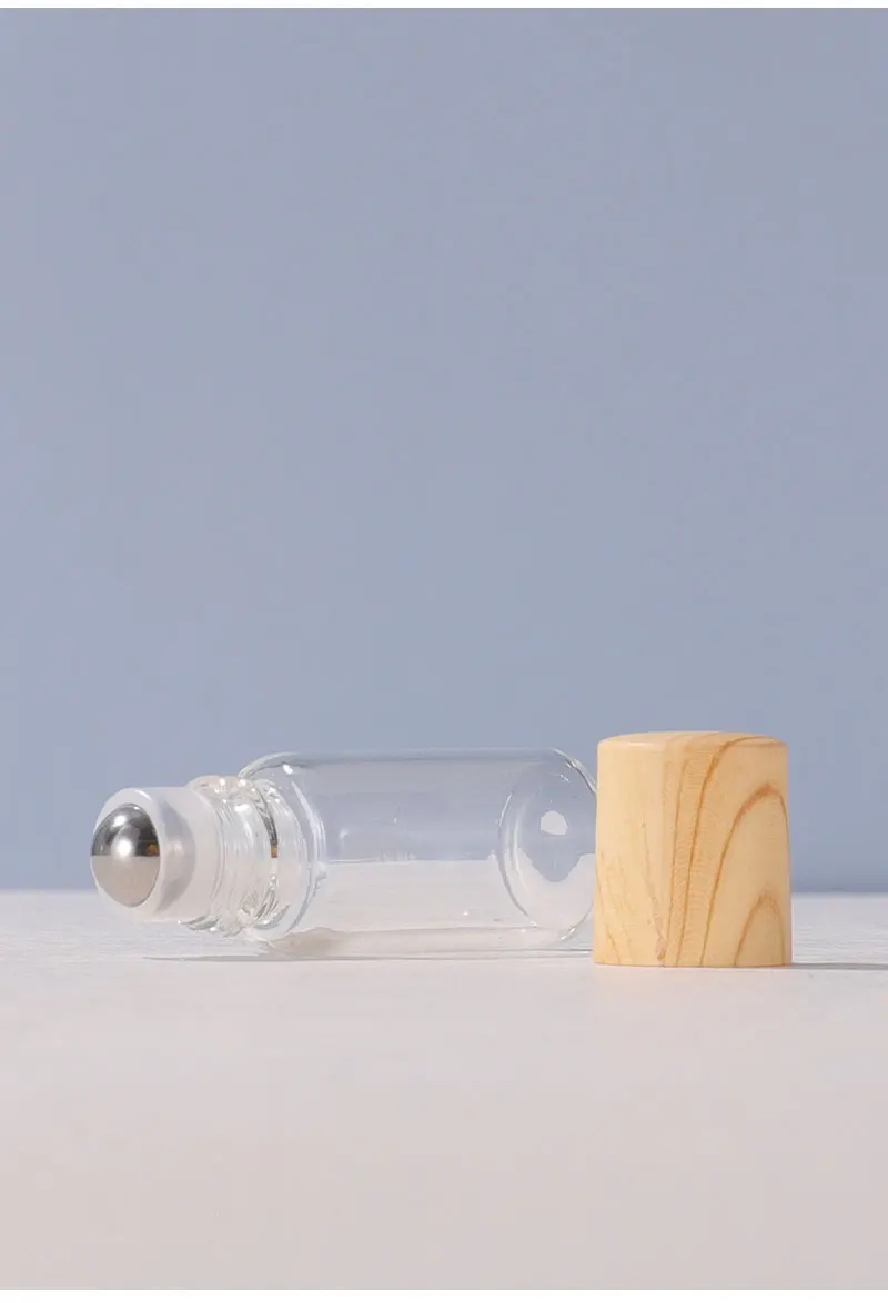 1ml2ml3ml5ml bottle suitable for essential oils natural clear glass roller bottles wood caps, thick glass bottle