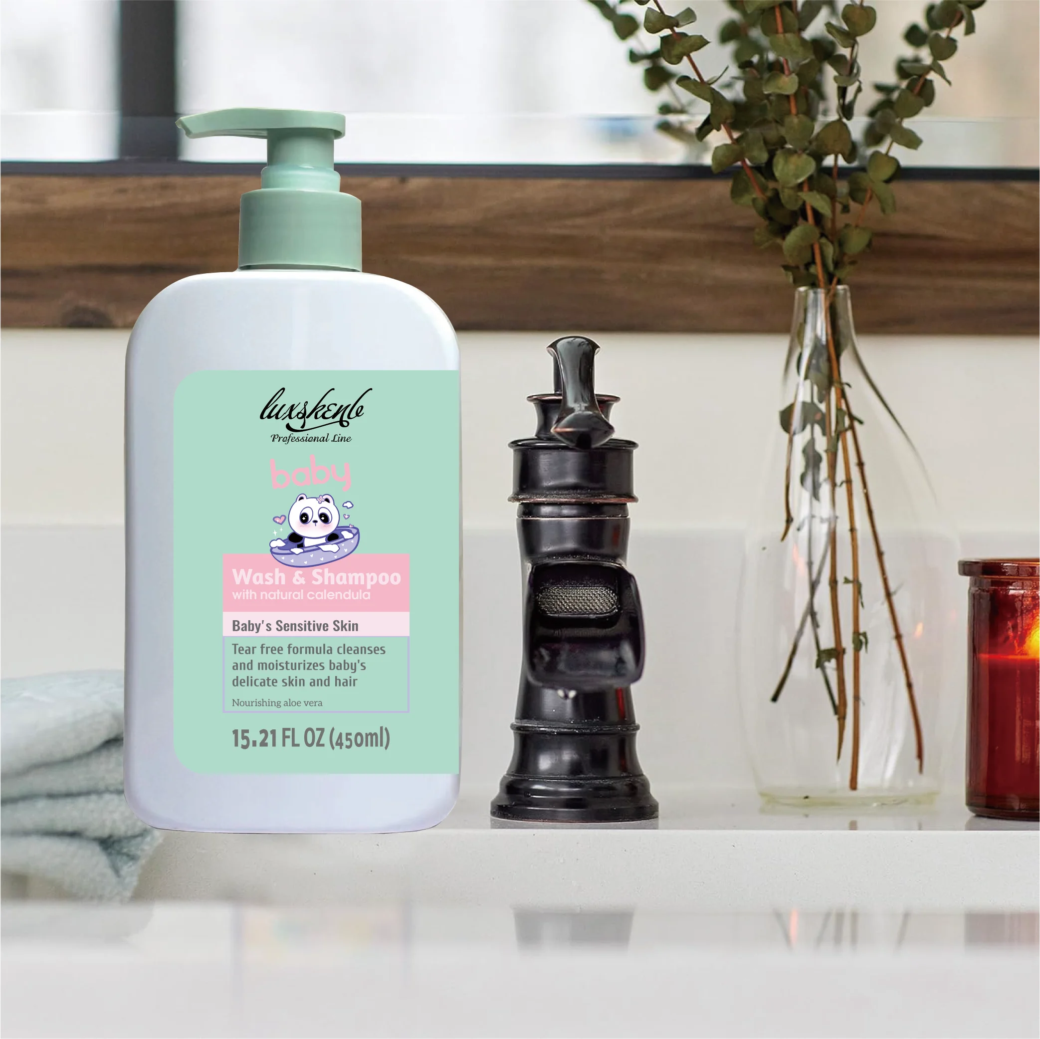 Private Label Custom Brand Vegan Organic Rice Milk Baby Shampoo 2IN1 Moisturizing and Nourishing Natural Tea Tree Shampoo