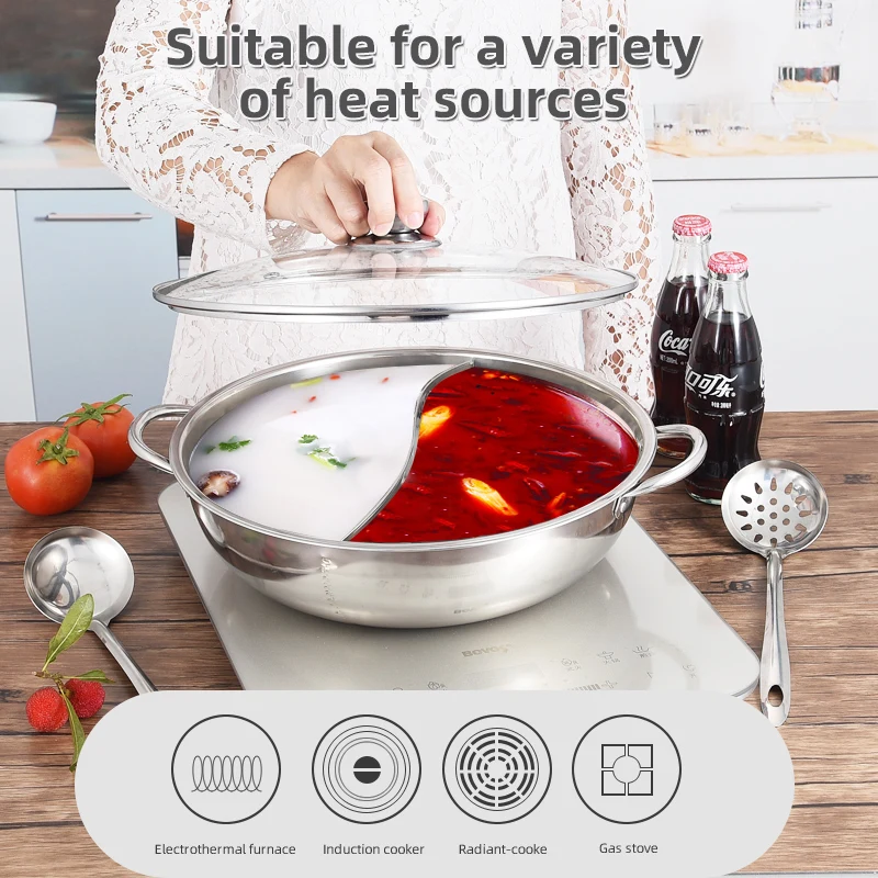 Hot Pot Induction Cooker Chinese Pan 201 Stainless Steel Hotpot With Lid Cooking Pots For Kitchen Cookware