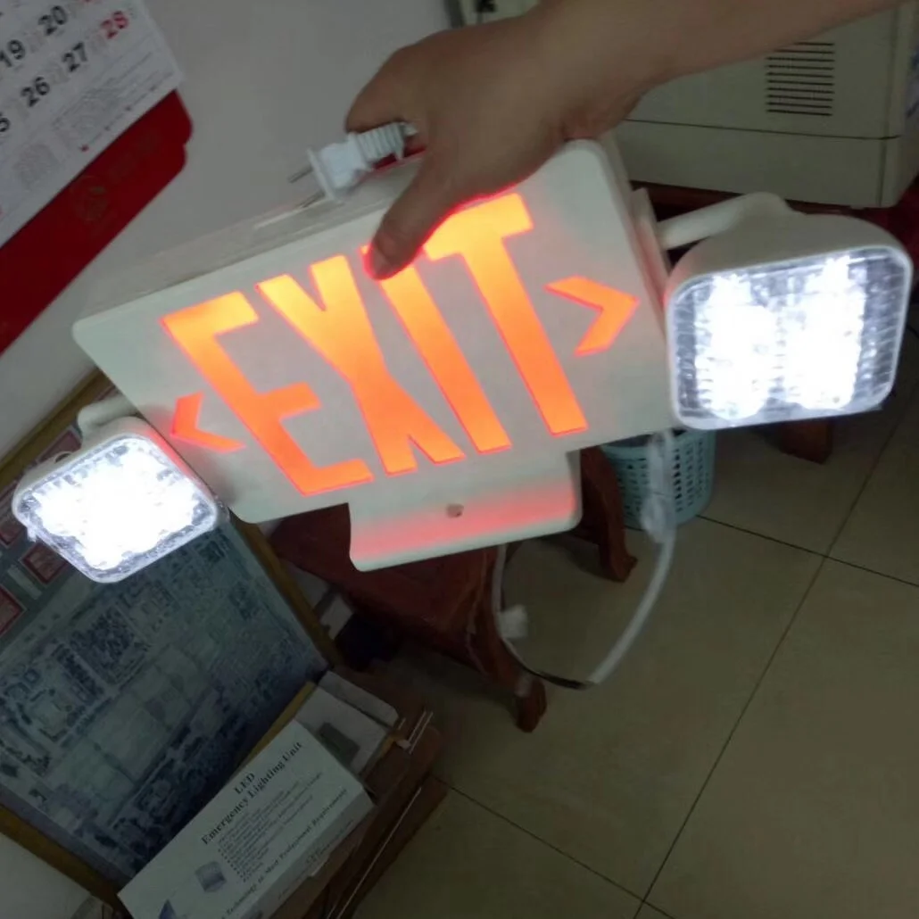 Wall hanging fire twin spot heads led emergency exit sign light