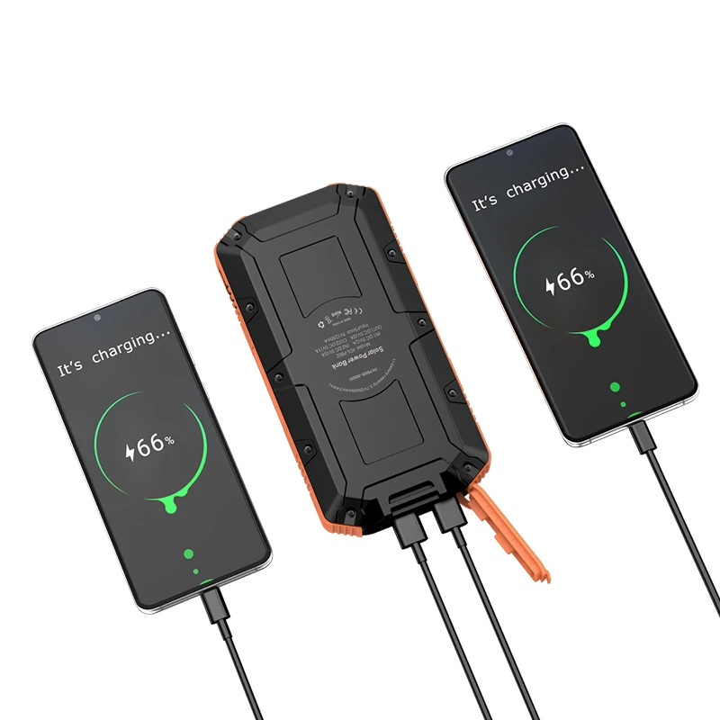 Solar Charger 20000mAh Power Bank waterproof 3 Outputs USB C Quick Charge Portable Charger with LED Flashlight for iphone