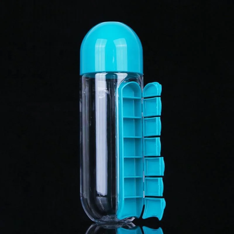600Ml Water Bottle with Pillbox Plastic Drink Bottle with Medicine Pills Box Travel 7 Days Drug Organizer Drinking Container