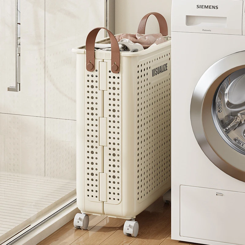 Wannuo Large Capacity Collapsible Laundry Baskets 37-53L Plastic Laundry Hamper Foldable Bathroom Laundry Basket with Wheels