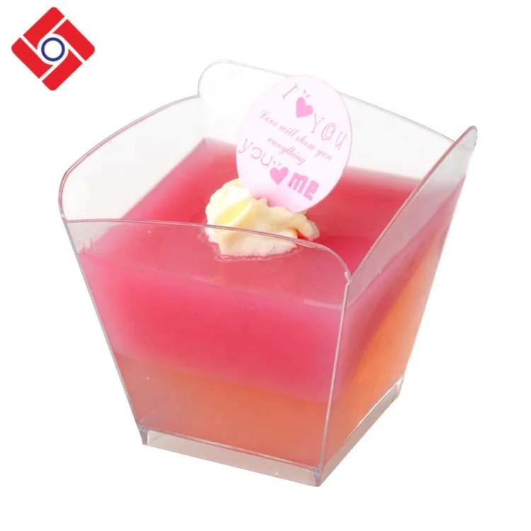 Custom Logo Printed Disposable Party Transparent Mini Square Plastic  Fruit Jelly Dessert Cups