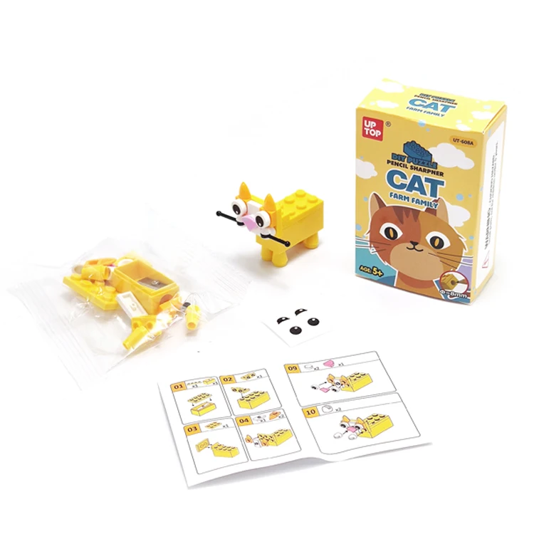 Latest children DIY puzzle cat dog plastic blocks brick sharpener stationery cute Animal Pencil Sharpener for sales