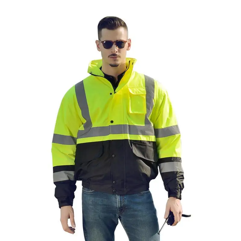 High Visibility Reflective Safety Construction Wear With Pocket Long Sleeves Waterproof Hoodie Factory Made Insulated Jackets