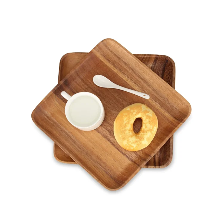 Factory custom set of 2 square acacia wood dinner plates catering platters