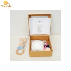 DIY Crochet Bunny Rattle Rabbit Baby Knitting Animal Toy New Mom Gift Crochet Baby Teething Ring