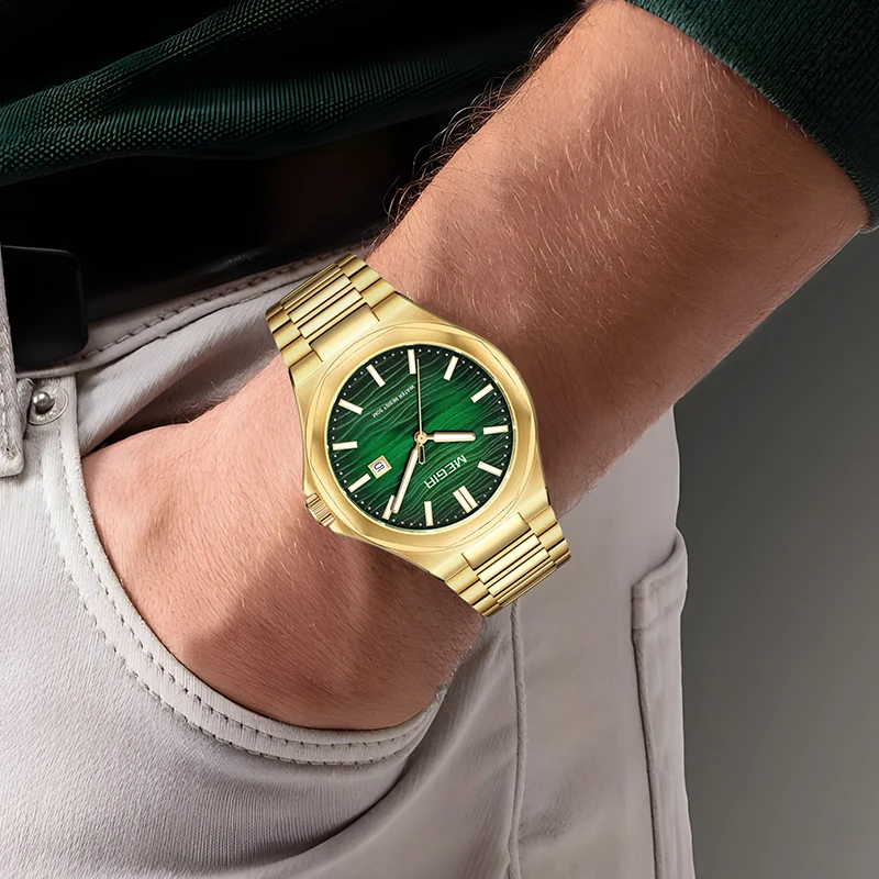 MEGIR 8409   new design OEM mens quartz watch best Stainless steel band Waterproof date display Simple Casual watch supplier