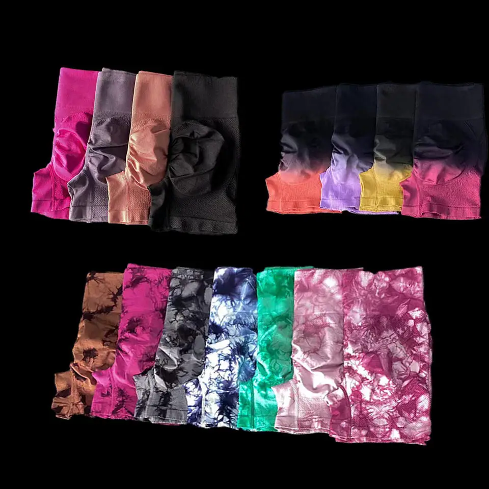 Dropshipping Products Custom Yoga Seamless Tie Dye Printed High Waist Running Women Gym Shorts