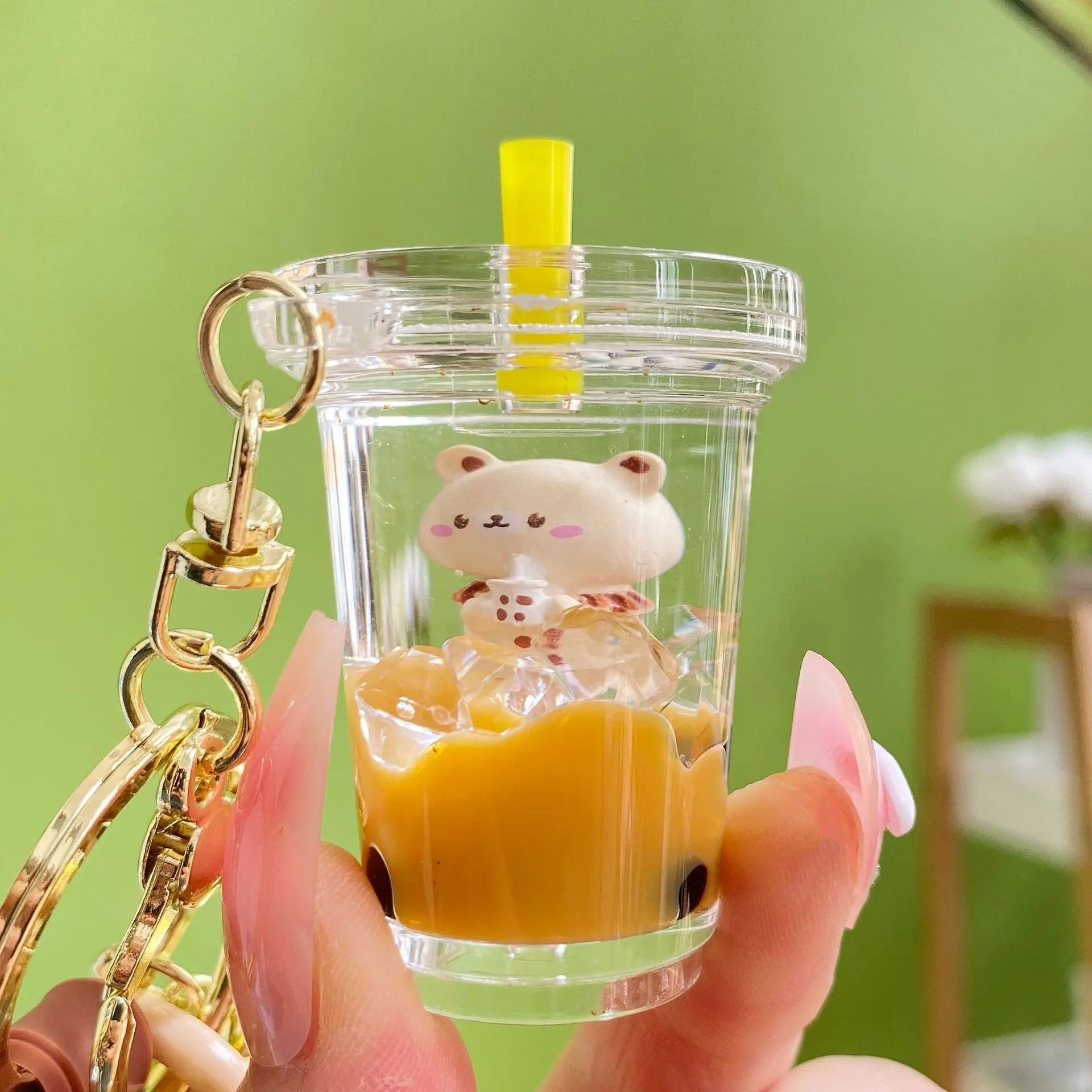 Wholesale Leather Rope Lollipop Bell Teddy Bear Milk Tea Cup Anime Cartoon Car Acrylic Keychain