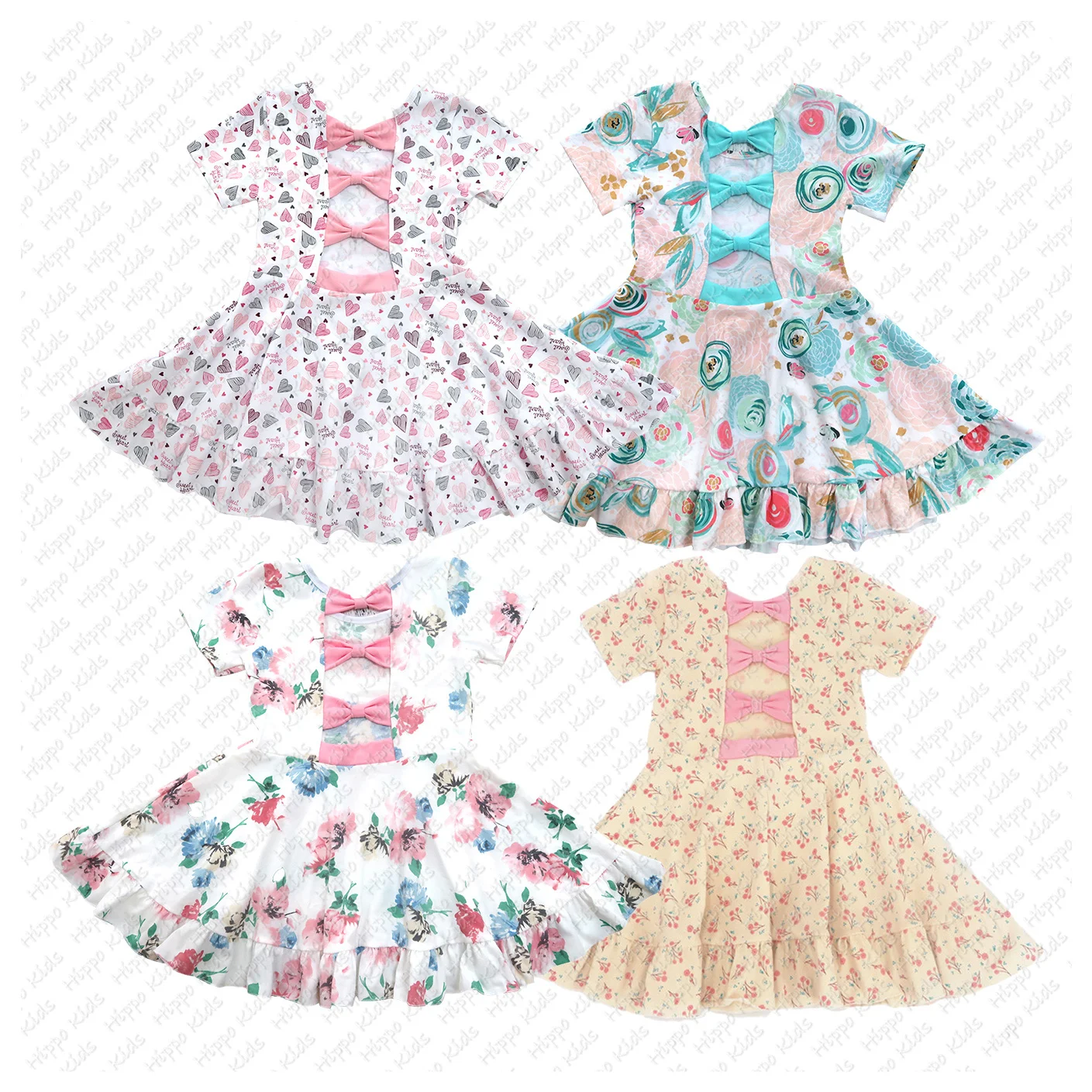 New Design Children Dresses Sweet Printed Beautiful Patterns Short Sleeve Princess Dress Wholesale Summer Kids Clothes