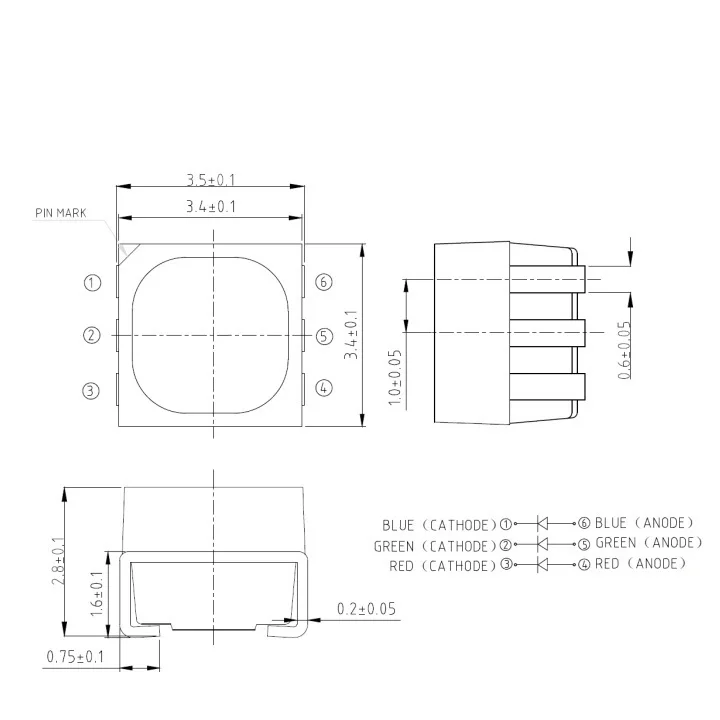 Цветной СВЕТОДИОД SMD CLX6E 3535 3 В 0 2 Вт RGB в 1 для ленточного света линейный свет пиксельный
