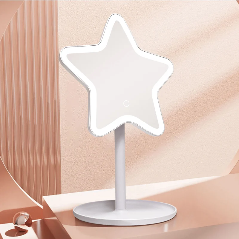 Custom Professional Table Cosmetics Star LED Vanity Mirror LED Adjustable Three Color LED Light Makeup Mirror