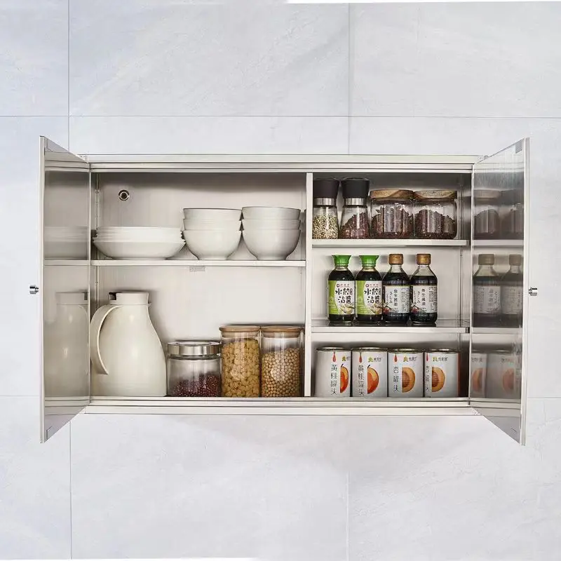 Stainless Steel Wall Mounted Kitchen Cabinet Two Door Kitchen Storage Cabinet Matte Glass  Cupboard