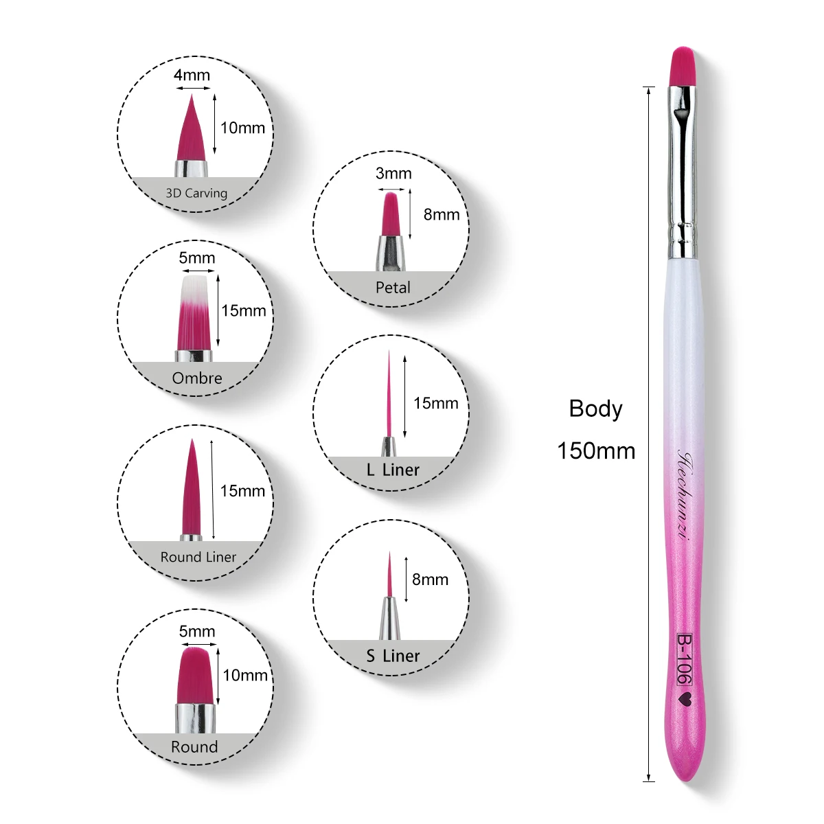 2024 New Arrival Pink-white Gradient Nail Paint Brushes Set Nail Art Design Tools Uv Gel Nail Art Brush Supply