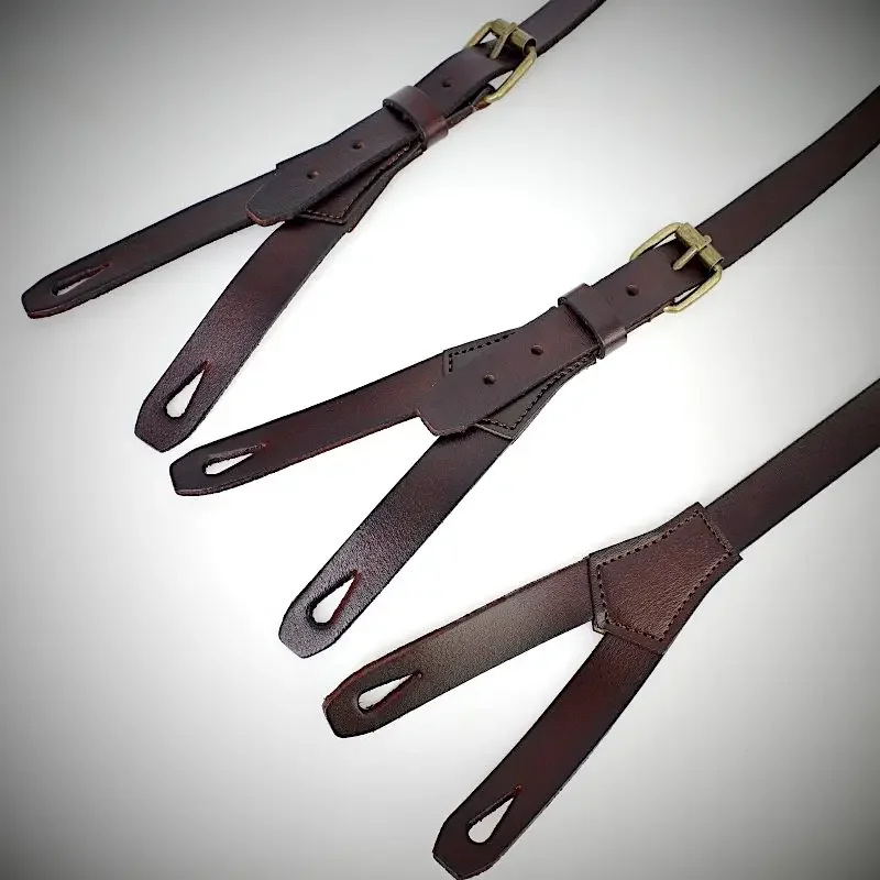 Design Retro Fashion Unisex 3 Clips Y Shape Adjustable Genuine Leather Suspenders for Men