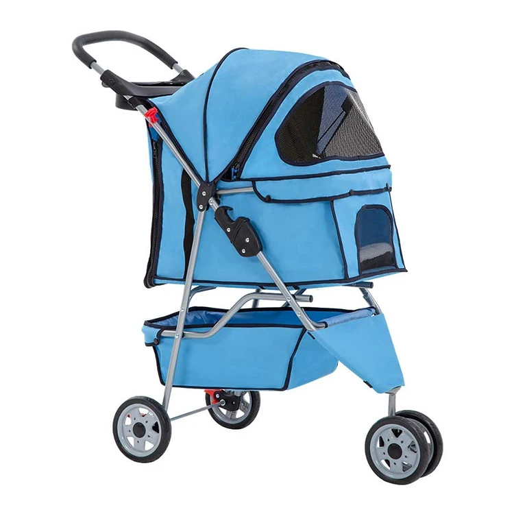 4-Wheels Cat Stroller Pet Carrier Strolling Cart Foldable Dog Stroller With Removable Liner